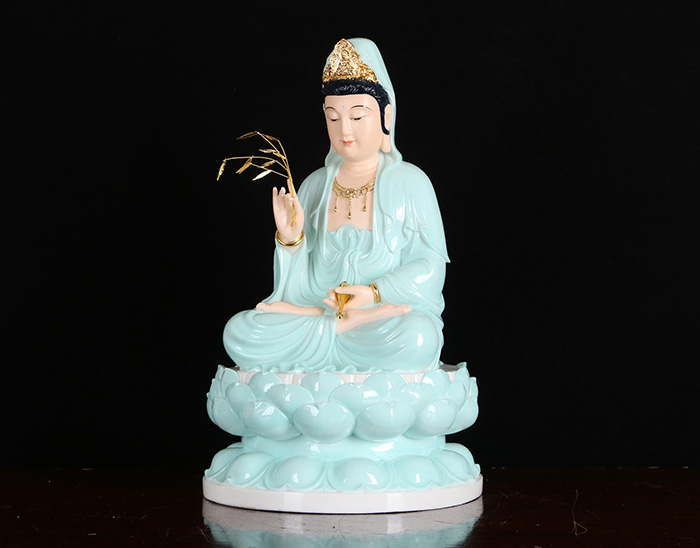 高端树脂天青釉娑婆三圣 观音菩萨